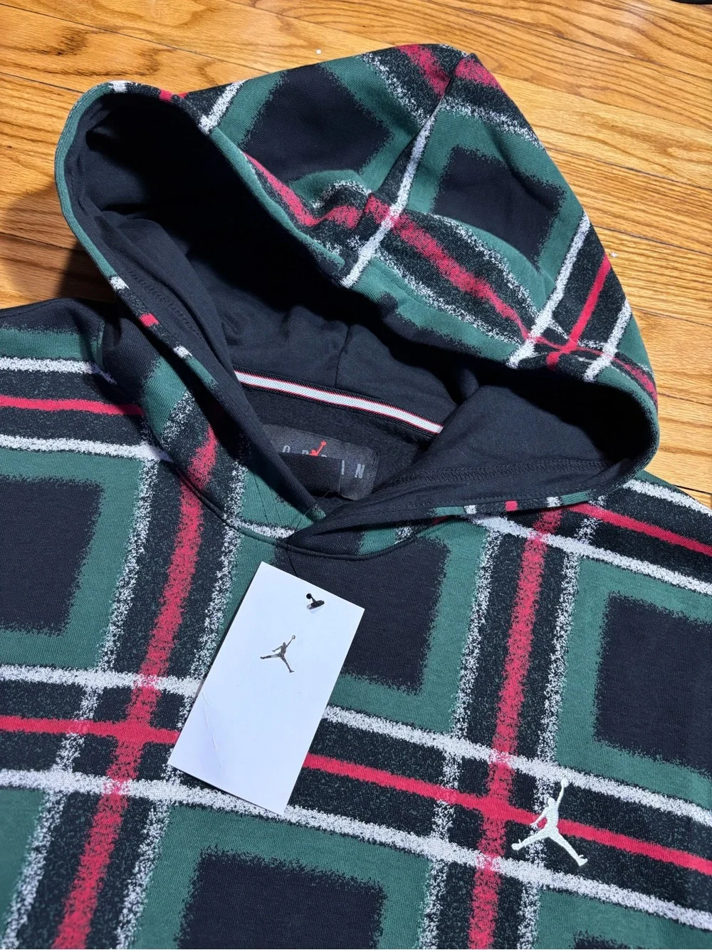 Jordan Essentials Plaid Holiday Fleece Pullover Hoodie Men’s Sz XL NEW!